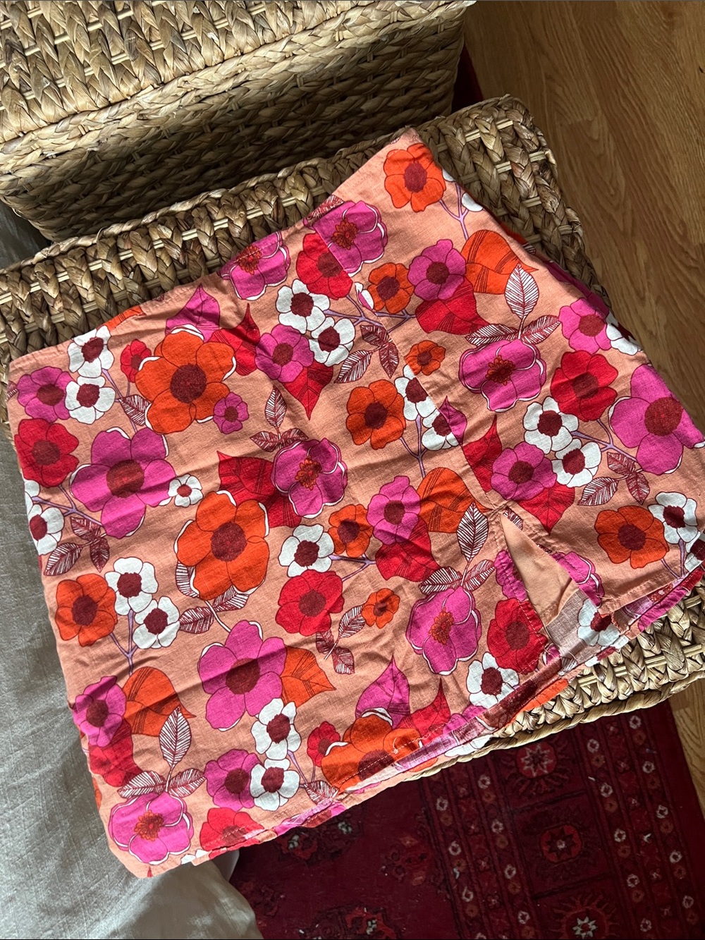 Urban Outfitters Coral Pink & Orange Floral Mini Skirt